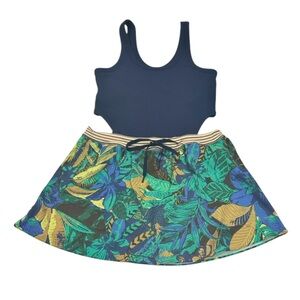 NWOT OFFLINE BY AERIE Ribbed Floral Palm Cut Out Romper Skort Tennis Dress XL